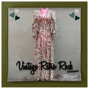 Free People Earthfolk Maxi Tea Combo Dress Floral Sheer Long Sleeve Party XS